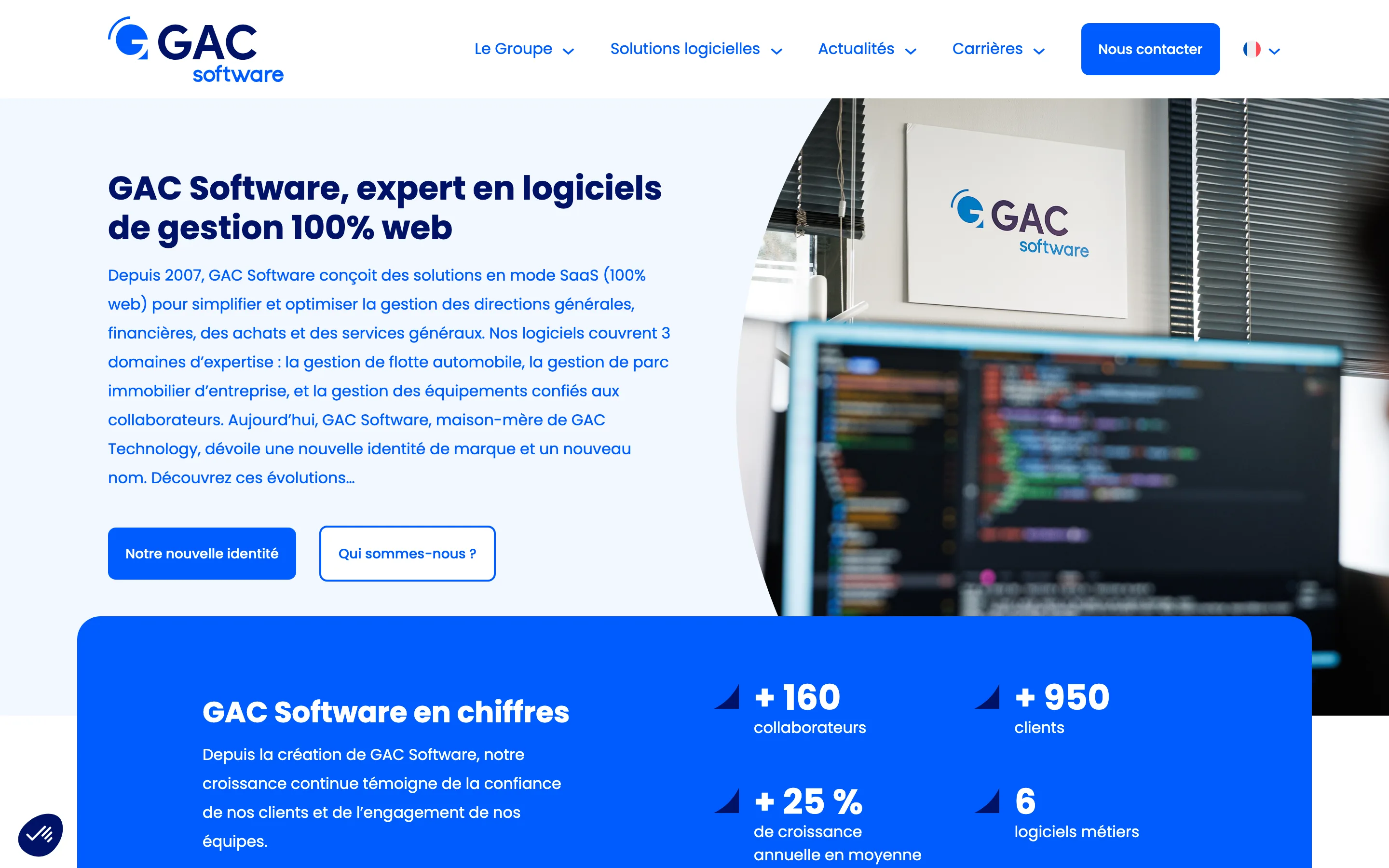 Page d'accueil GAC Software, éditeur de GAC Technology, relevée en juillet 2026