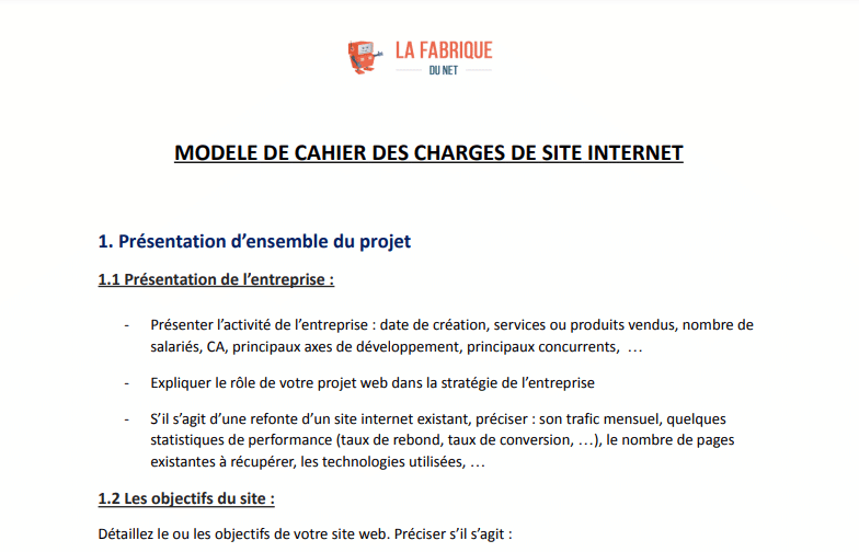 Exemple de Cahier des Charges Site internet  Modèle gratuit