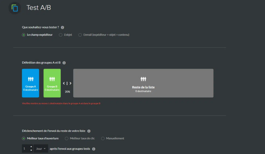 test A/B sarbacane