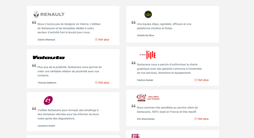 capture écran section témoignages sarbacane