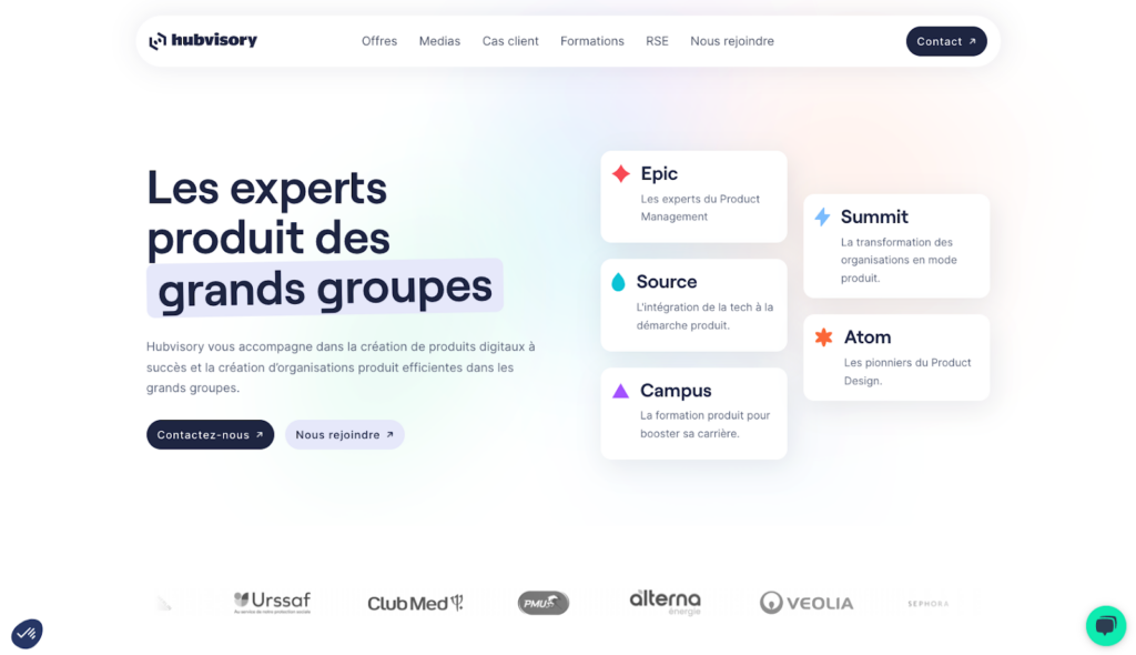 capture écran site hubdvisory agence product management