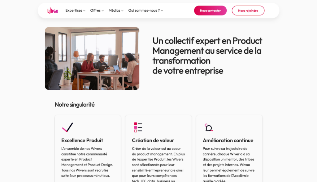 capture écran site wivoo agence product management