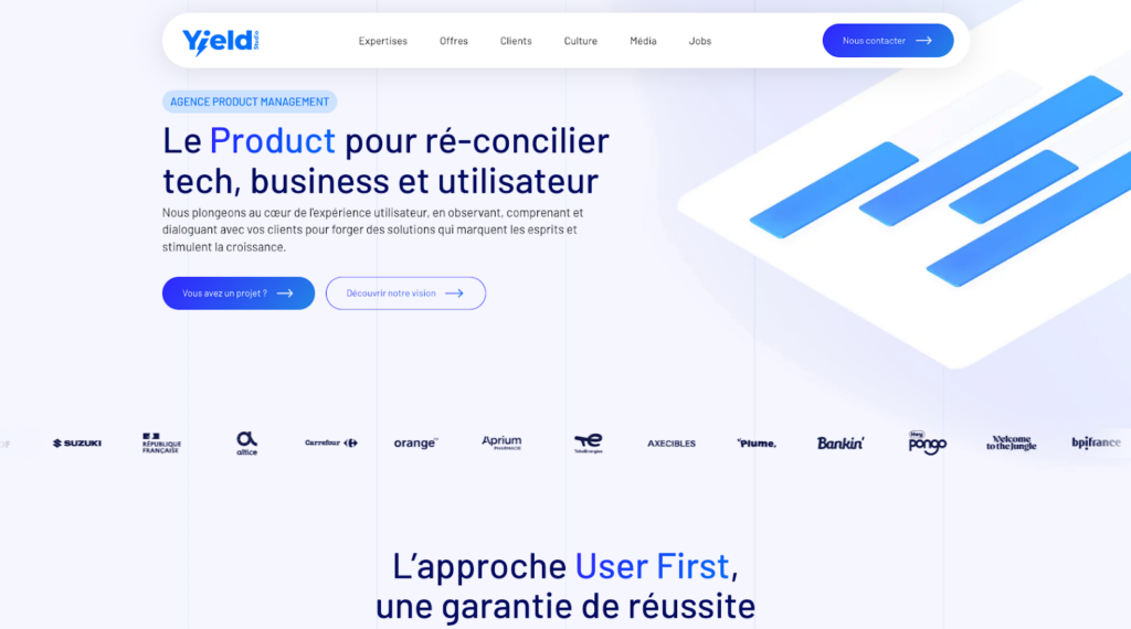 capture écran site yiled studio agence product management