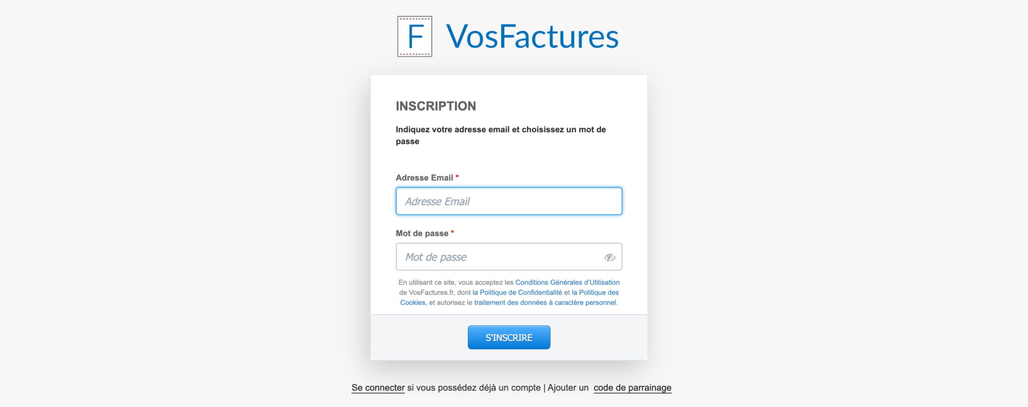 vosfactures avis - inscription