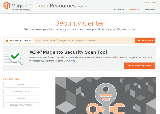 capture écran page mises à jour magento