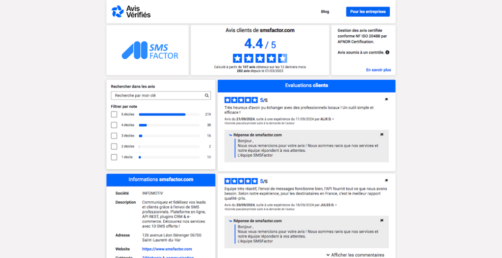 capture écran avis trsupilot smsfactor