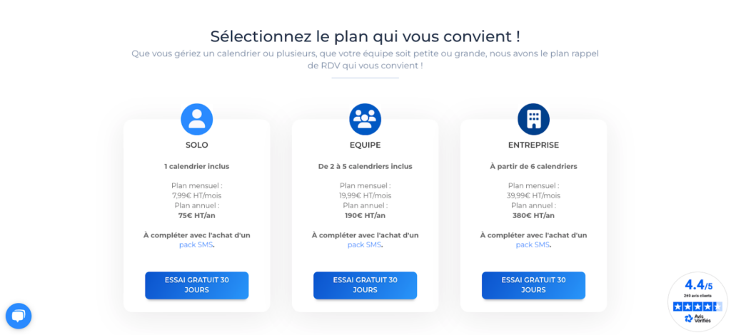 plan tarifaire smsfactor confirmation rdv