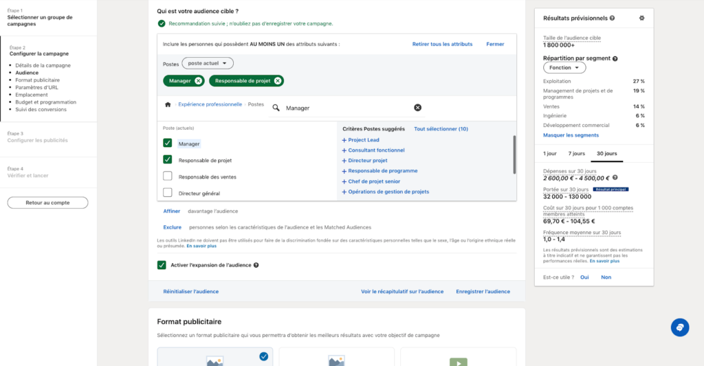 capture écran targeting linkedin ads manager