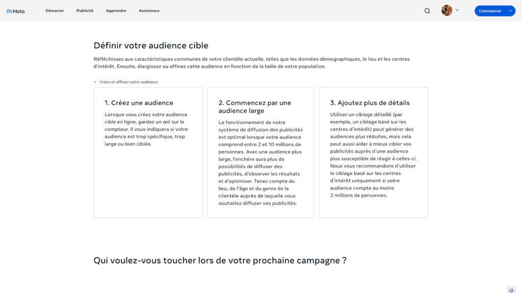 capture écran meta ads manager section targeting